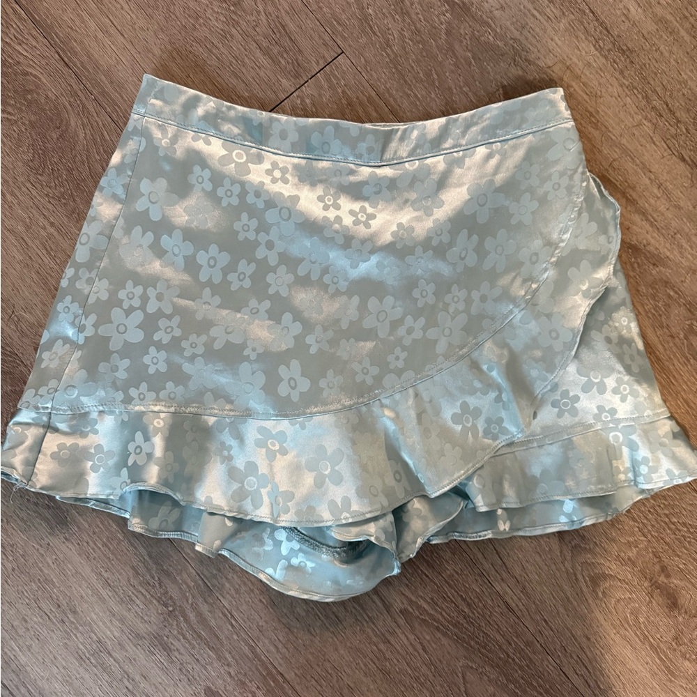 Altar’d State Floral Blue Ruffle Wrap Skort